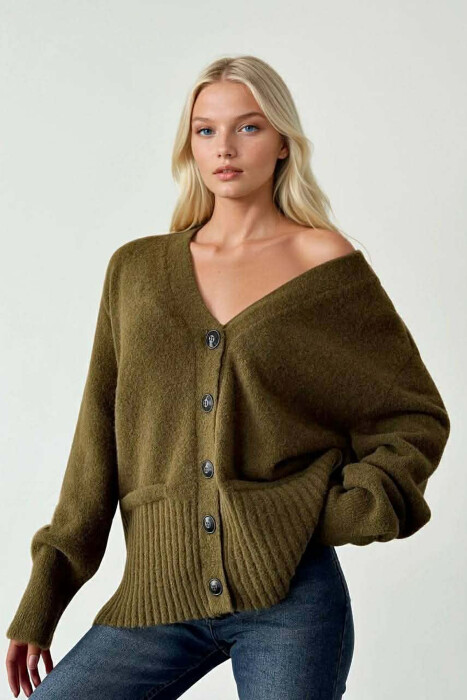 SIMPLE ONE COLOR WOMEN CARDIGAN GREEN/JESHILE 
