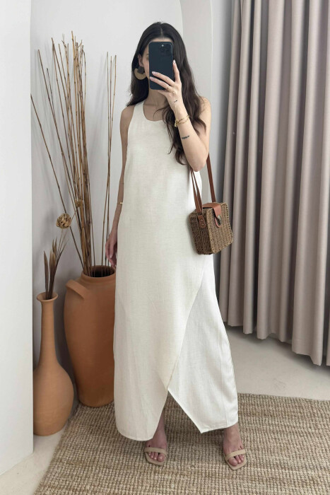 SIMPLE ONE COLOR WOMEN DRESS CREAM/KREM - 1