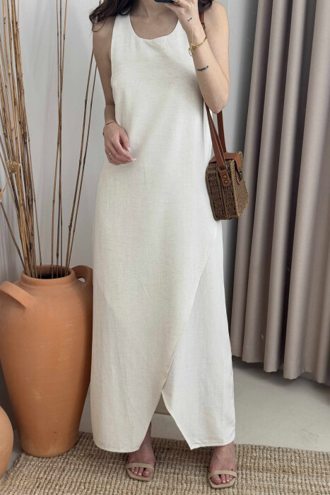SIMPLE ONE COLOR WOMEN DRESS CREAM/KREM - 2