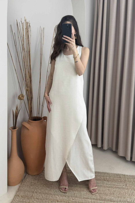 SIMPLE ONE COLOR WOMEN DRESS CREAM/KREM - 3