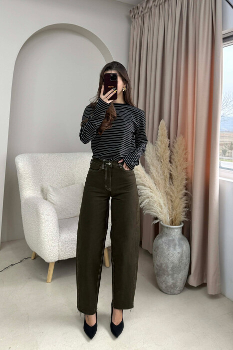 SIMPLE ONE COLOR WOMEN JEANS DARK GREEN/JEE - 2