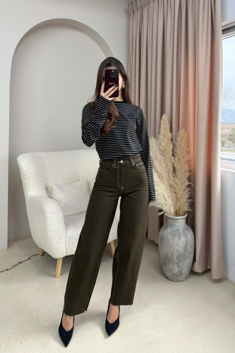 SIMPLE ONE COLOR WOMEN JEANS DARK GREEN/JEE - 3