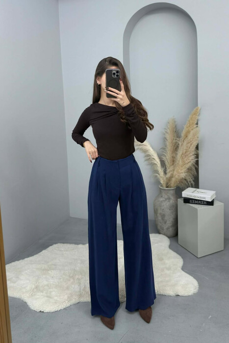 SIMPLE ONE COLOR WOMEN TROUSERS BLUE/BLU - 6