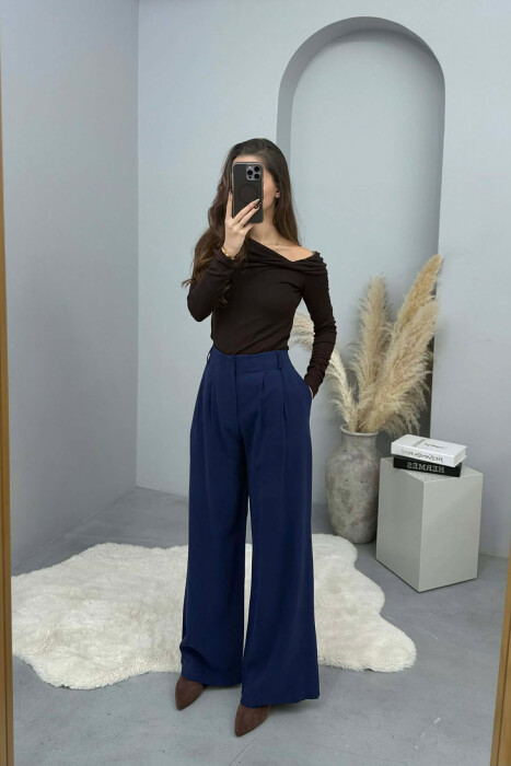 SIMPLE ONE COLOR WOMEN TROUSERS BLUE/BLU - 8