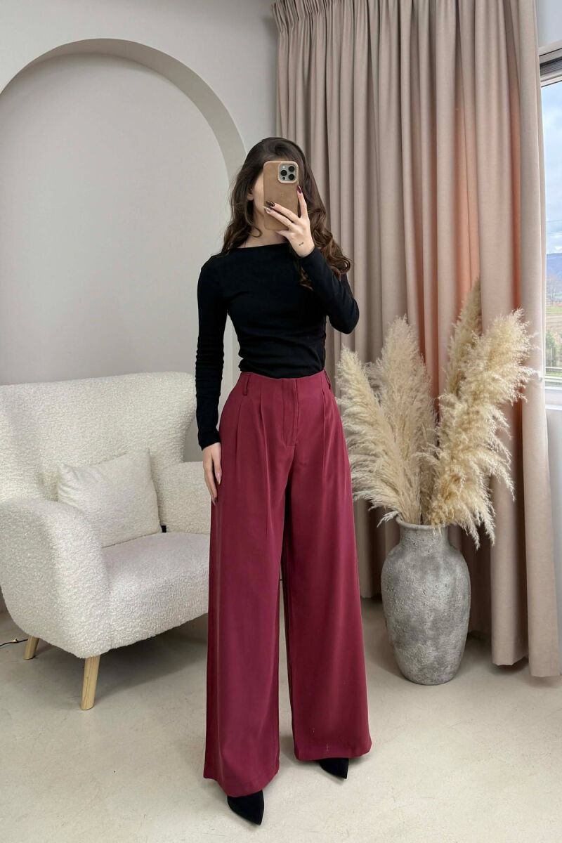 SIMPLE ONE COLOR WOMEN TROUSERS BURGUNDY/VISHNJE - 6