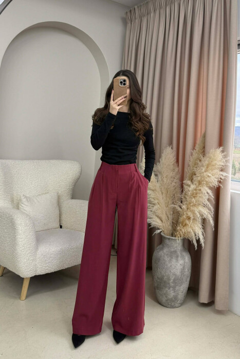 SIMPLE ONE COLOR WOMEN TROUSERS BURGUNDY/VISHNJE - 7