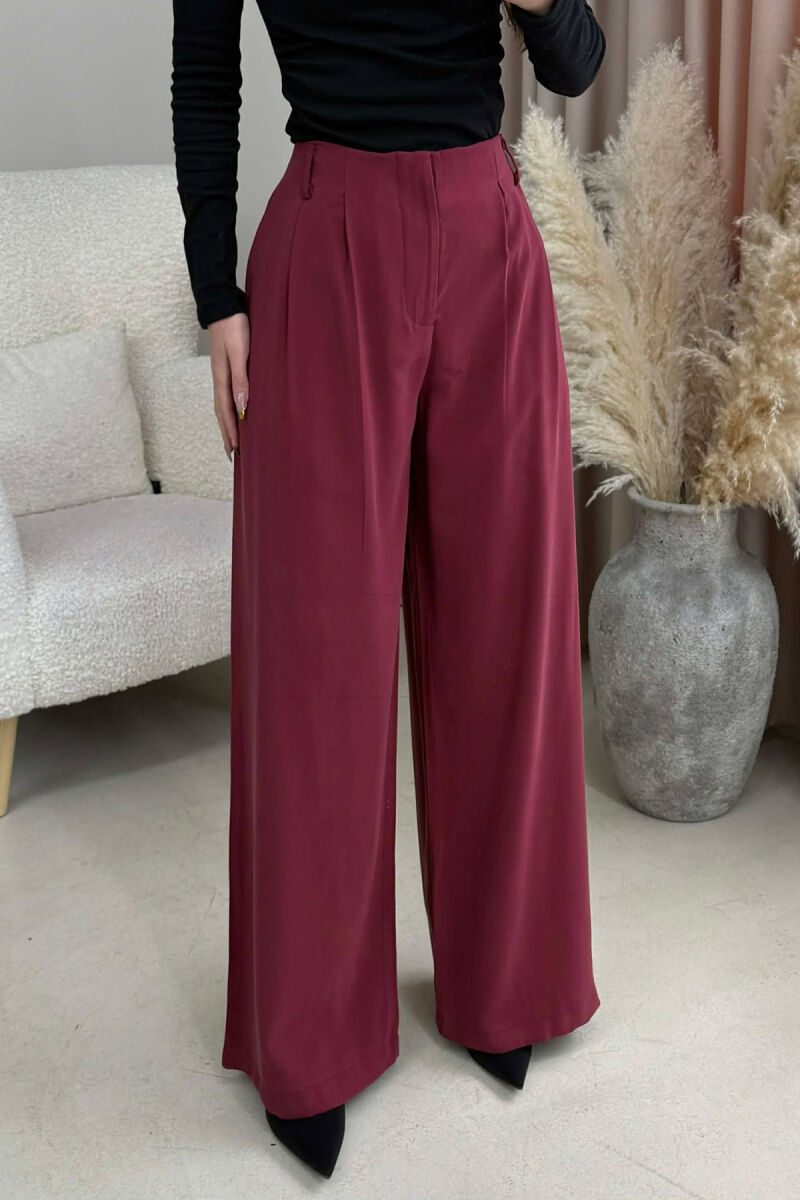 SIMPLE ONE COLOR WOMEN TROUSERS BURGUNDY/VISHNJE - 5