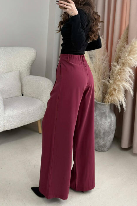 SIMPLE ONE COLOR WOMEN TROUSERS BURGUNDY/VISHNJE - 8
