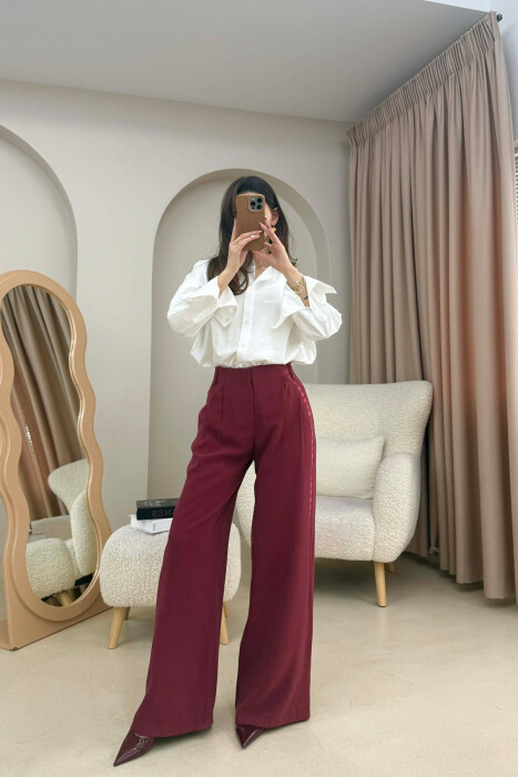 SIMPLE ONE COLOR WOMEN TROUSERS BURGUNDY/VISHNJE - 1