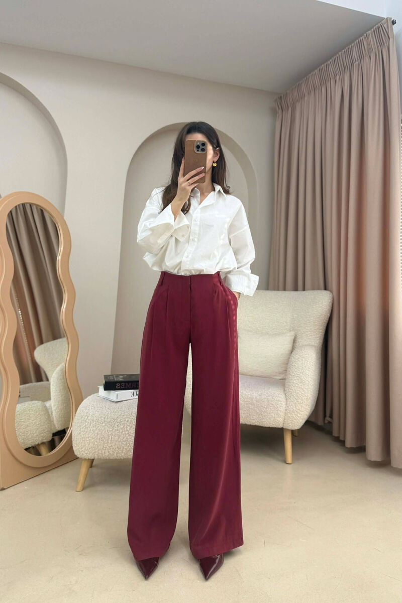 SIMPLE ONE COLOR WOMEN TROUSERS BURGUNDY/VISHNJE - 2