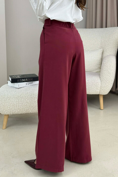 SIMPLE ONE COLOR WOMEN TROUSERS BURGUNDY/VISHNJE - 3