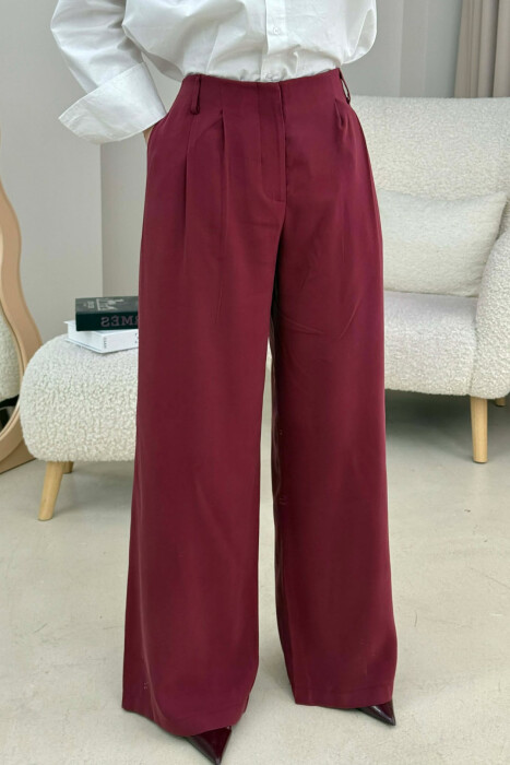 SIMPLE ONE COLOR WOMEN TROUSERS BURGUNDY/VISHNJE - 4