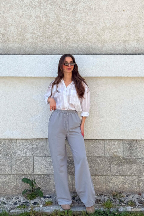 SIMPLE ONE COLOR WOMEN TROUSERS GREY/GRI - KLAUDIO FASHION