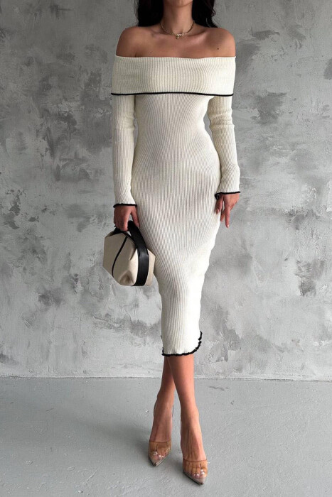 SIMPLE ONE COLORS LONG DRESS CREAM/KREM - 1