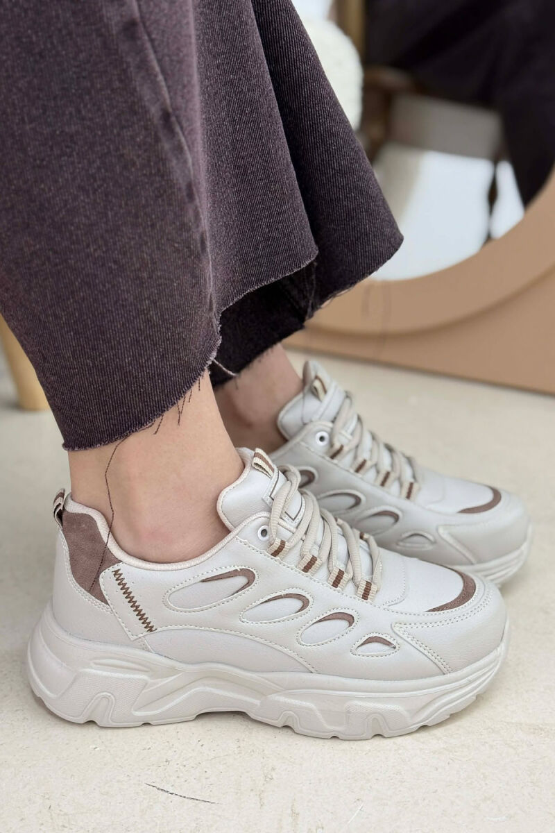 SIMPLE PLATFORM LACING WOMEN SNEAKERS BEIGE/BEZHE - 1