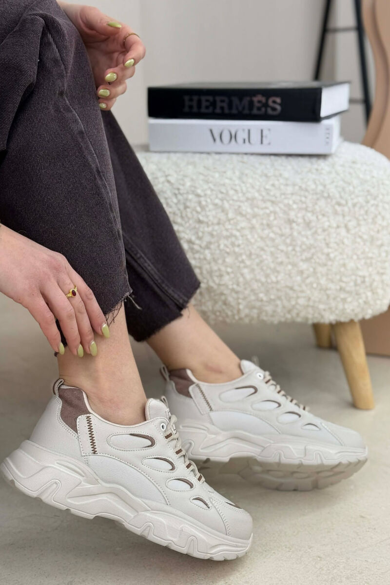 SIMPLE PLATFORM LACING WOMEN SNEAKERS BEIGE/BEZHE - 2