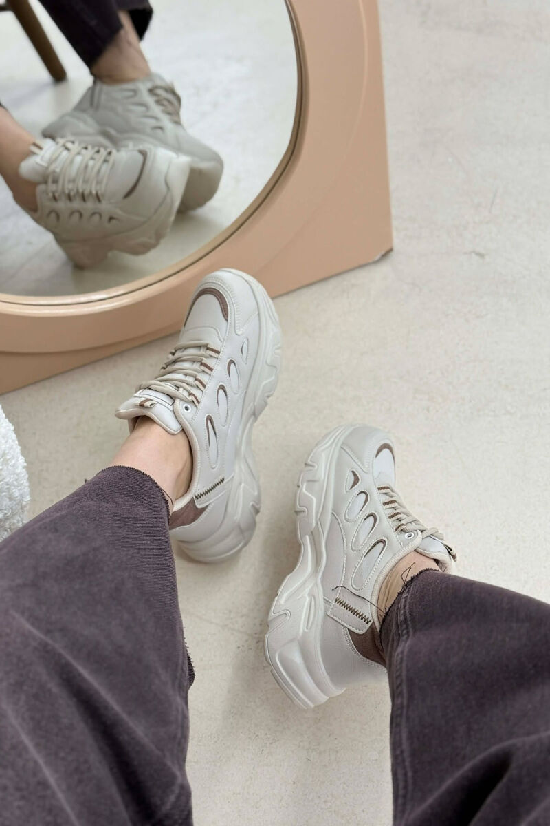 SIMPLE PLATFORM LACING WOMEN SNEAKERS BEIGE/BEZHE - 3