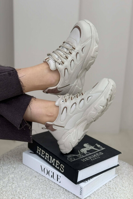 SIMPLE PLATFORM LACING WOMEN SNEAKERS BEIGE/BEZHE - 4