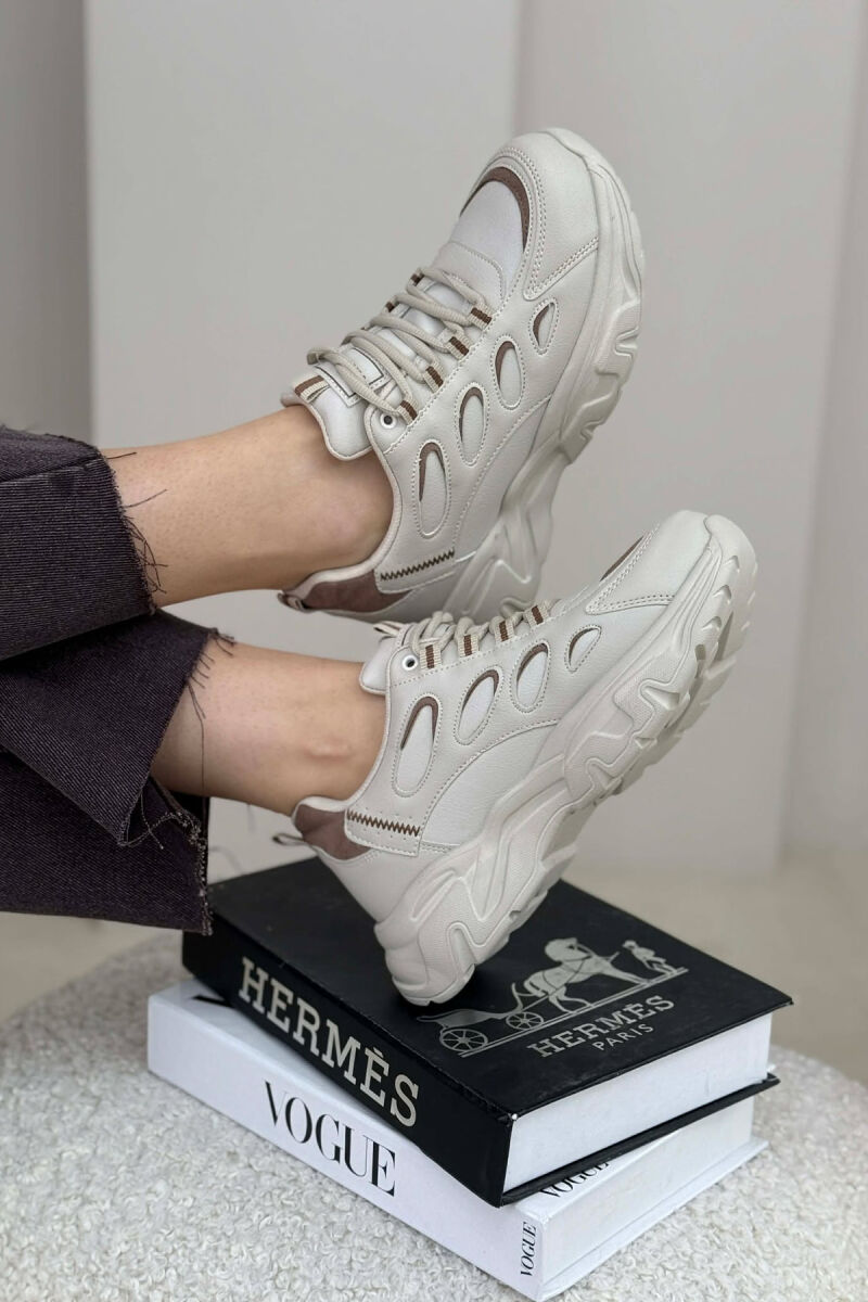 SIMPLE PLATFORM LACING WOMEN SNEAKERS BEIGE/BEZHE - 4