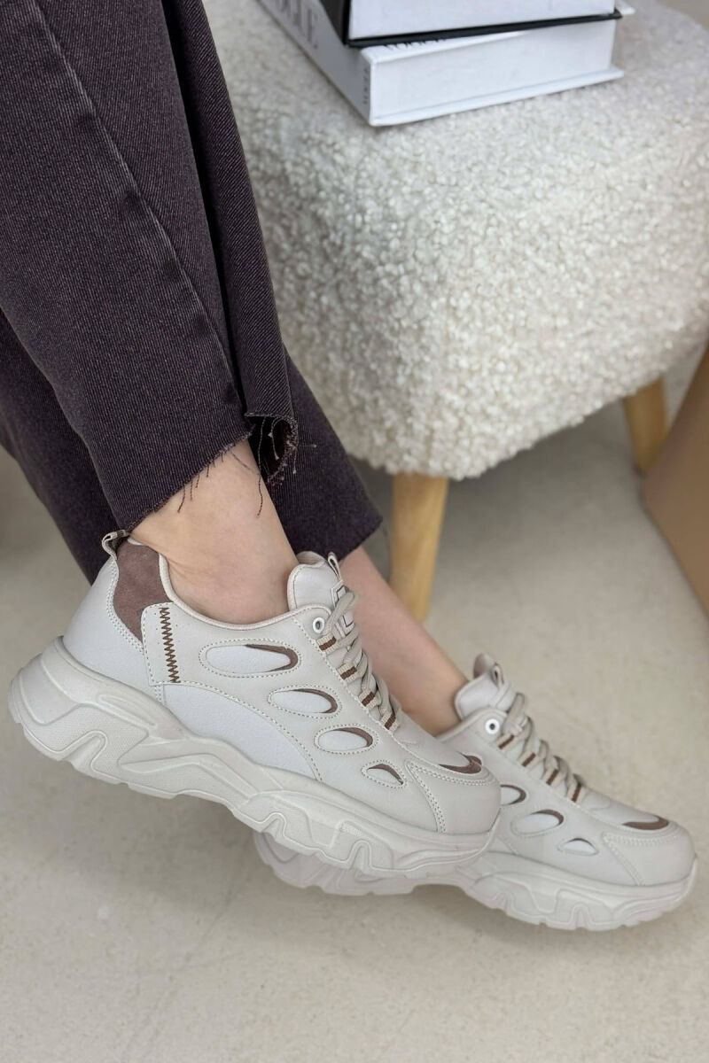 SIMPLE PLATFORM LACING WOMEN SNEAKERS BEIGE/BEZHE - 5