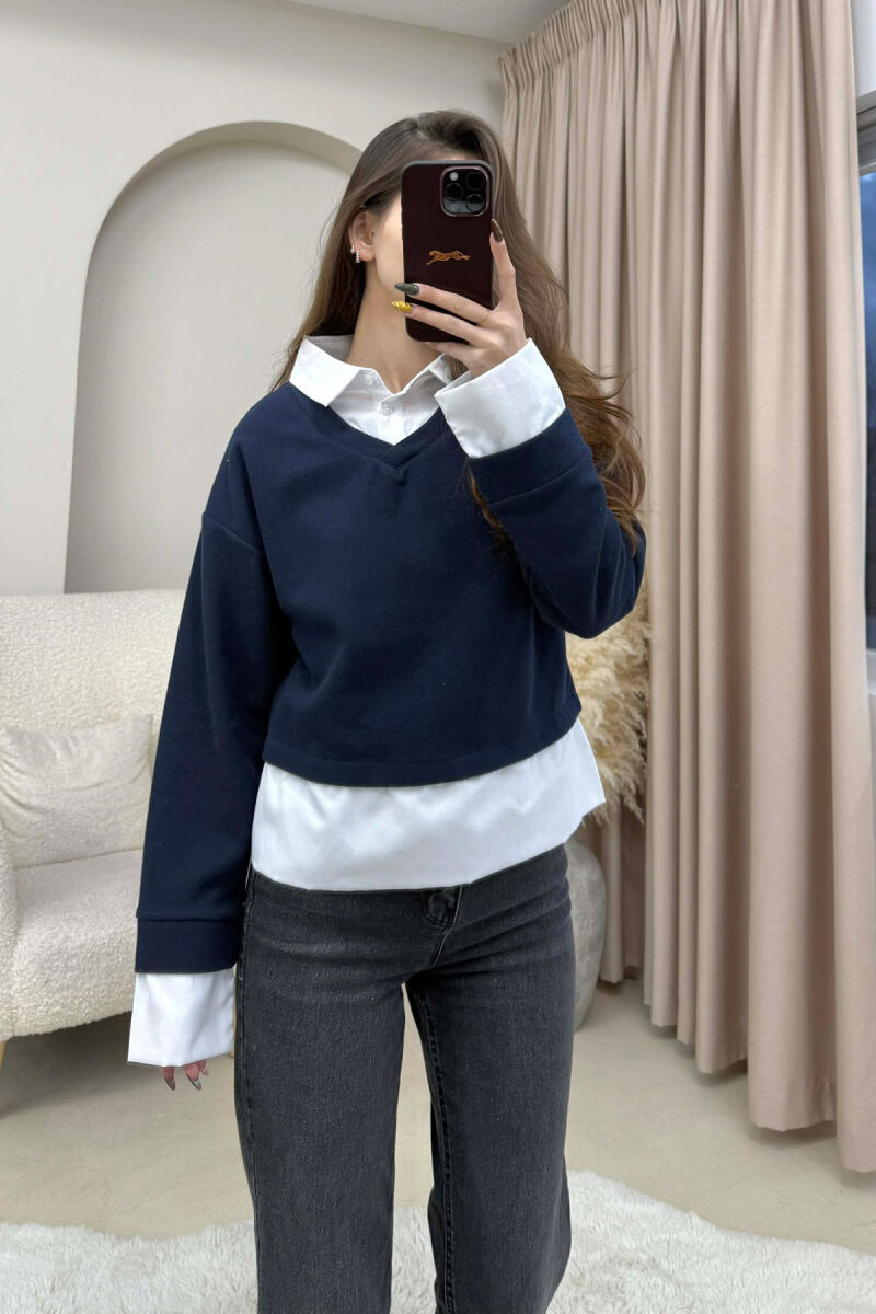 SIMPLE POLO NECK WOMEN SWEATSHIRT BLUE/BLU - 1