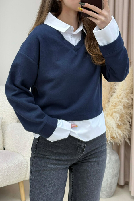 SIMPLE POLO NECK WOMEN SWEATSHIRT BLUE/BLU - 4