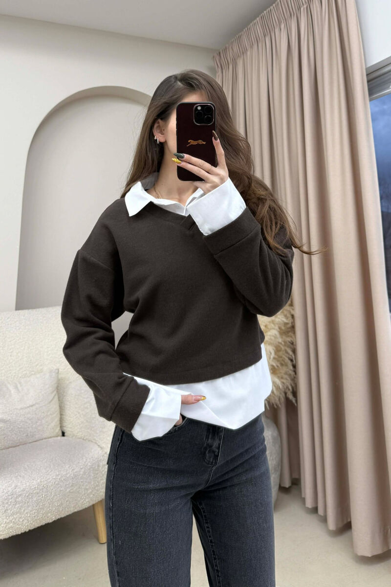 SIMPLE POLO NECK WOMEN SWEATSHIRT BROWN/KAFE - 2
