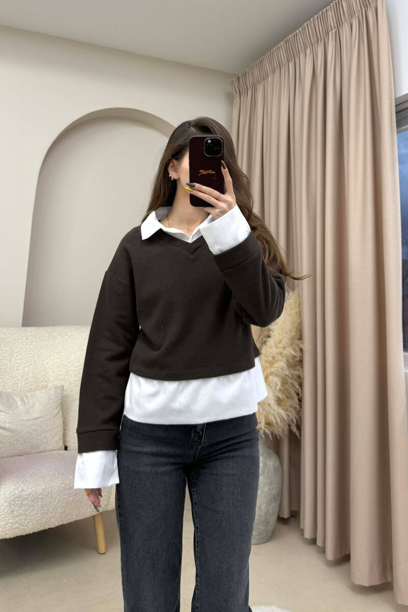 SIMPLE POLO NECK WOMEN SWEATSHIRT BROWN/KAFE - 3