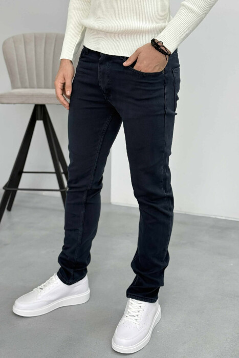 SIMPLE REGULAR ONE COLOR MEN JEANS DARK BLUE/BEE - 1