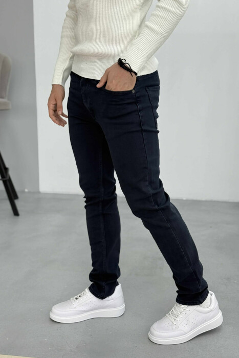 SIMPLE REGULAR ONE COLOR MEN JEANS DARK BLUE/BEE - 3