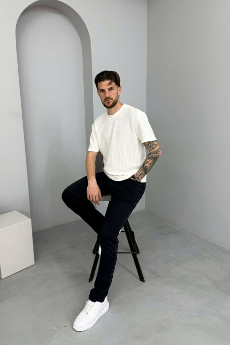 SIMPLE REGULAR ONE COLOR MEN JEANS DARK BLUE/BEE - 3
