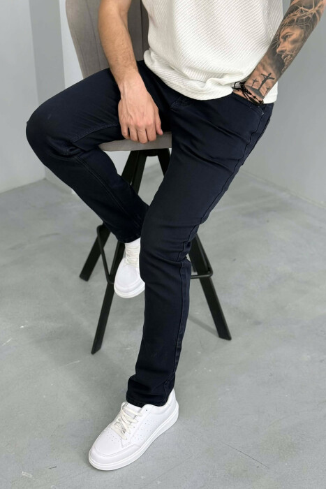 SIMPLE REGULAR ONE COLOR MEN JEANS DARK BLUE/BEE - 6