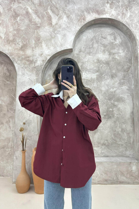 SIMPLE REGULAR WOMEN SHIRT BURGUNDY/VISHNJE - 2