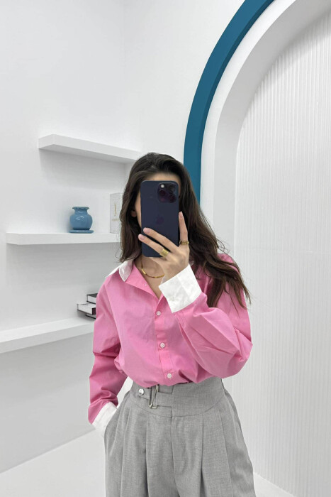 SIMPLE REGULAR WOMEN SHIRT PINK/ROZE - 4