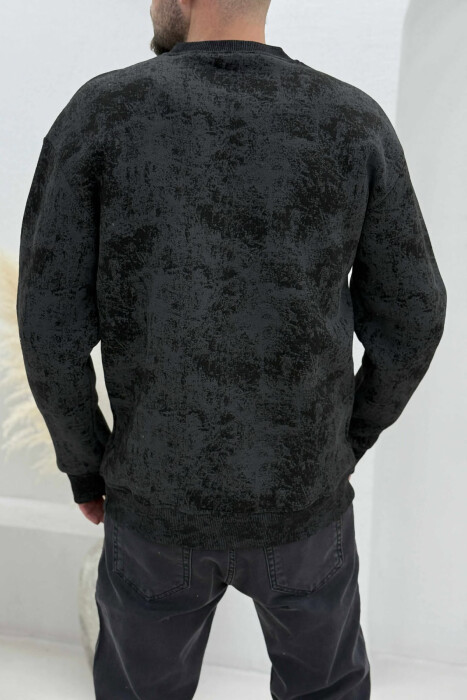 SIMPLE ROUND NECK FLUFFY MEN SWEATSHIRT BLACK/ E ZEZE - 3