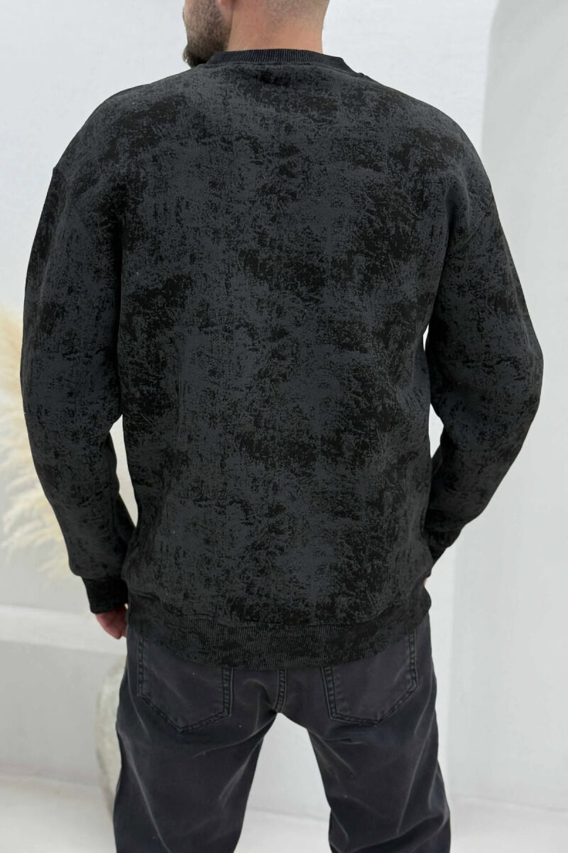 SIMPLE ROUND NECK FLUFFY MEN SWEATSHIRT BLACK/ E ZEZE - 3