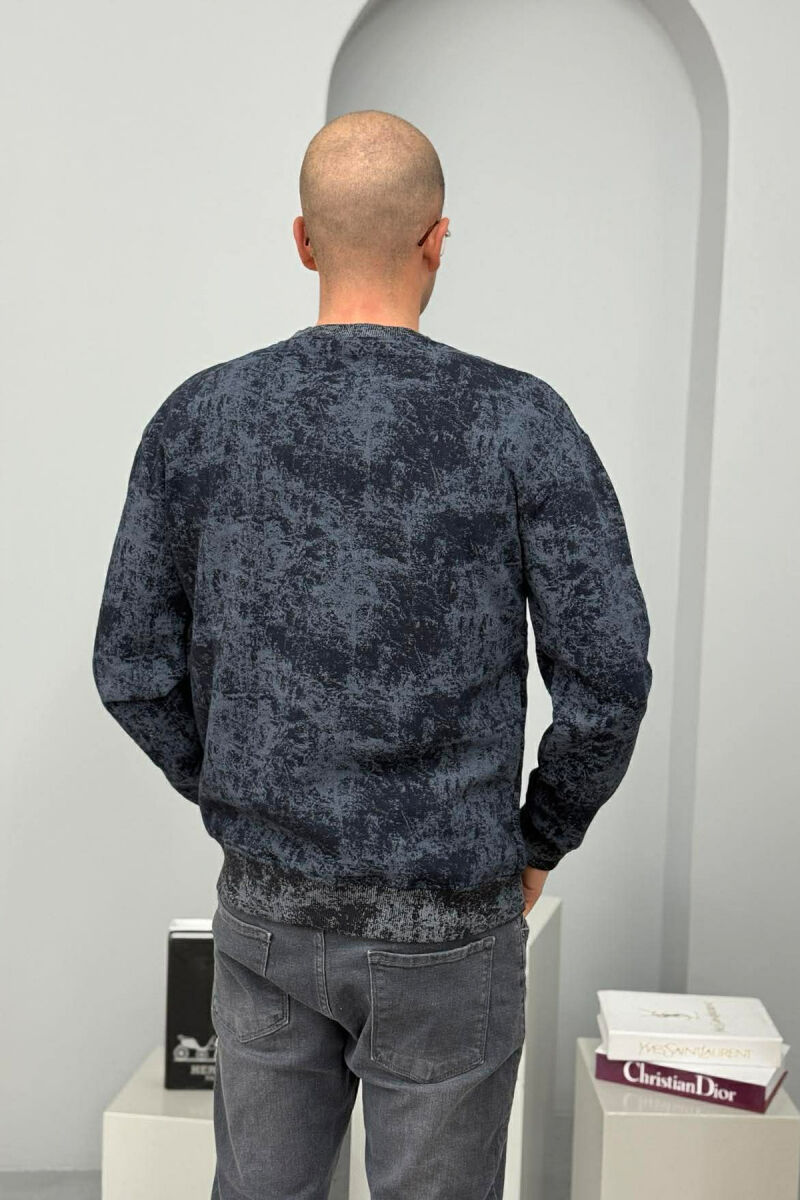 SIMPLE ROUND NECK FLUFFY MEN SWEATSHIRT DARK BLUE/BEE - 4