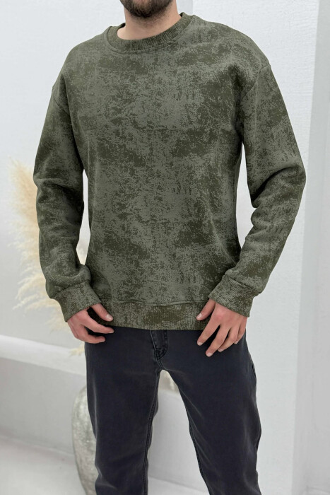 SIMPLE ROUND NECK FLUFFY MEN SWEATSHIRT GREEN/JESHILE 