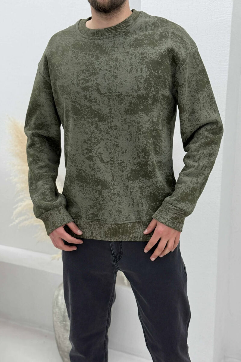 SIMPLE ROUND NECK FLUFFY MEN SWEATSHIRT GREEN/JESHILE - 1