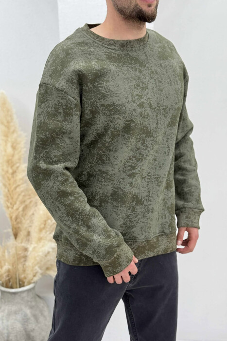 SIMPLE ROUND NECK FLUFFY MEN SWEATSHIRT GREEN/JESHILE - 2