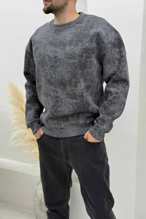 SIMPLE ROUND NECK FLUFFY MEN SWEATSHIRT GREY/GRI 