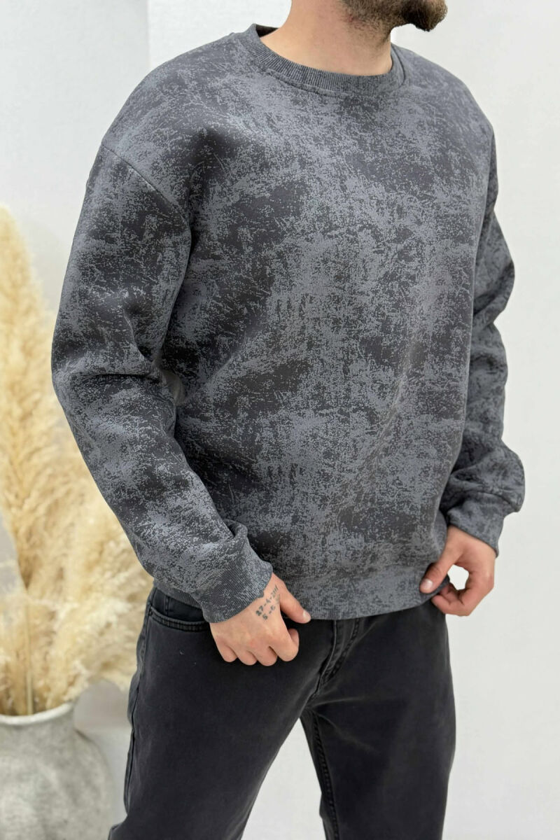 SIMPLE ROUND NECK FLUFFY MEN SWEATSHIRT GREY/GRI - 2