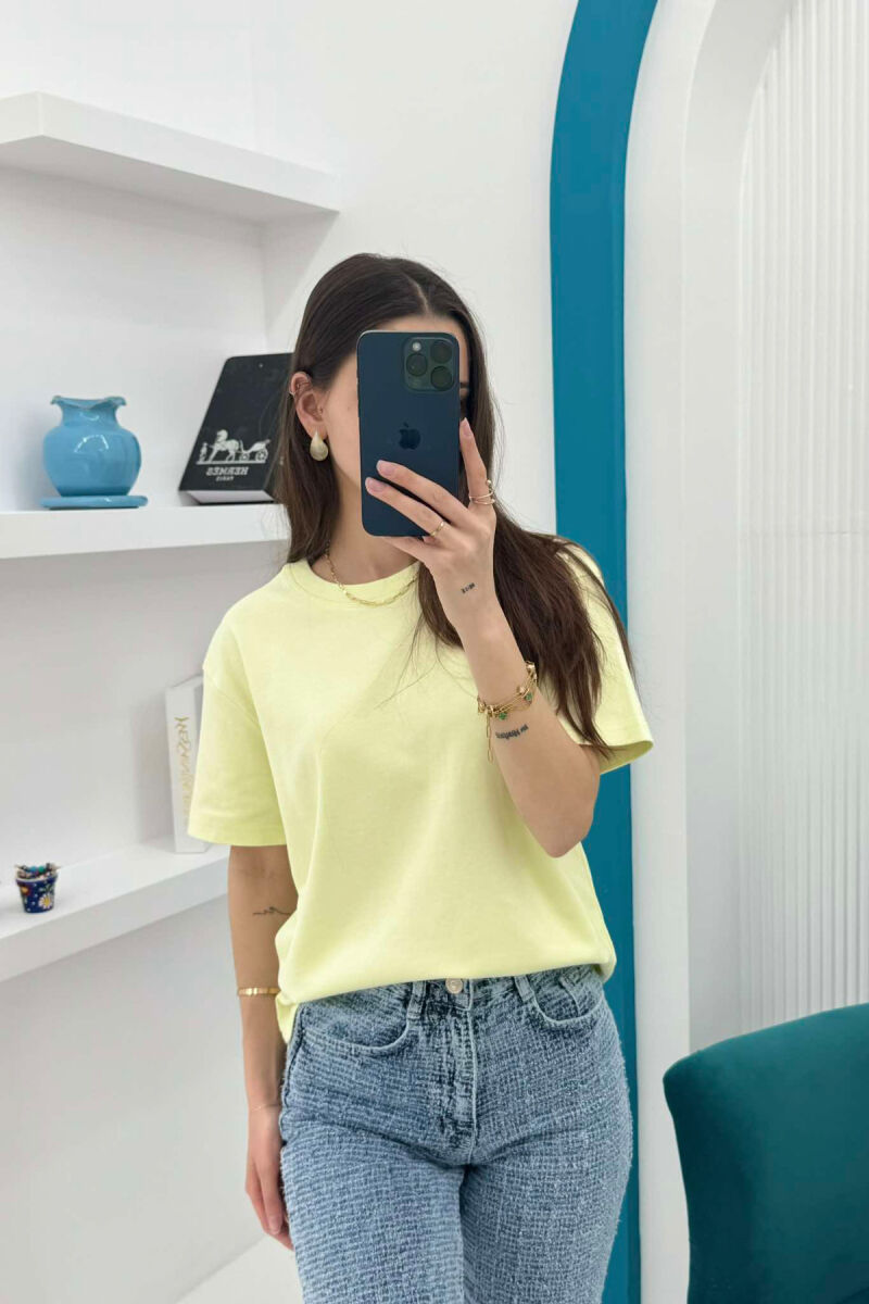 ONE COLOR SIMPLE ROUND NECK WOMEN T-SHIRT NEON/NEON - 4
