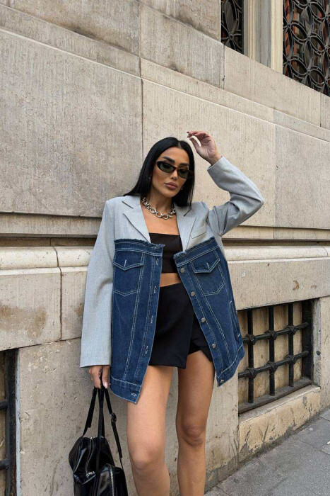 SIMPLE SEMI DENIM DESIGN WOMEN JACKET GREY/GRI - 2