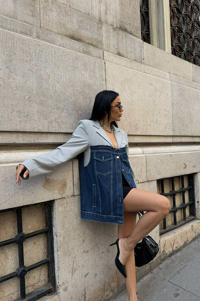 SIMPLE SEMI DENIM DESIGN WOMEN JACKET GREY/GRI - 3