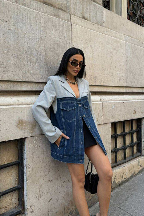 SIMPLE SEMI DENIM DESIGN WOMEN JACKET GREY/GRI - 7