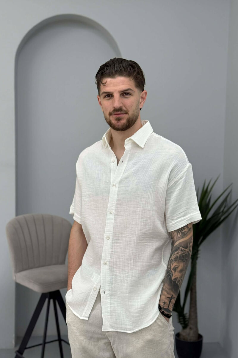 SIMPLE SHORT SLEEVE MEN SHIRT WHITE-E BARDHE - 1