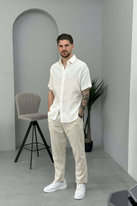 SIMPLE SHORT SLEEVE MEN SHIRT WHITE-E BARDHE - 2