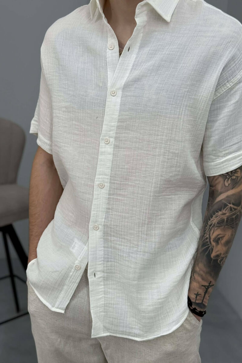 SIMPLE SHORT SLEEVE MEN SHIRT WHITE-E BARDHE - 3