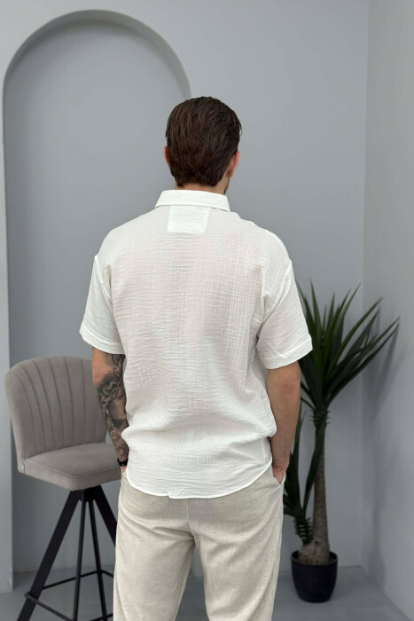 SIMPLE SHORT SLEEVE MEN SHIRT WHITE-E BARDHE - 4